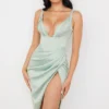Faye Pistachio Satin Corset Midi Dress