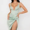 Faye Pistachio Satin Corset Midi Dress