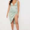 Faye Pistachio Satin Corset Midi Dress
