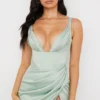 Faye Pistachio Satin Corset Midi Dress
