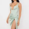 Faye Pistachio Satin Corset Midi Dress