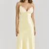 Felicity Butter Yellow Satin Bias Cut Midi Dress