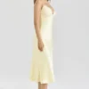 Felicity Butter Yellow Satin Bias Cut Midi Dress