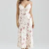 Felicity Ivory Floral Print Satin Bias Cut Midi Dress