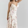 Felicity Ivory Floral Print Satin Bias Cut Midi Dress