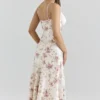 Felicity Ivory Floral Print Satin Bias Cut Midi Dress