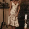 Felicity Ivory Floral Print Satin Bias Cut Midi Dress