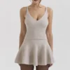 Fern Biscuit Wool Cashmere Ribbed Flounce Mini Skirt