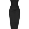 Flora Black Satin Pleated Corset Midi Dress