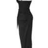 Flora Black Satin Pleated Corset Midi Dress