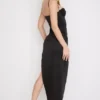 Flora Black Satin Pleated Corset Midi Dress