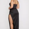 Flora Black Satin Pleated Corset Midi Dress