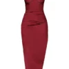Flora Wine Satin Pleated Corset Midi Dress