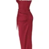 Flora Wine Satin Pleated Corset Midi Dress