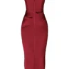 Flora Wine Satin Pleated Corset Midi Dress