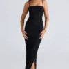Fornarina Black Gathered Stretch Mesh Maxi Dress