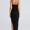 Fornarina Black Gathered Stretch Mesh Maxi Dress