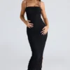 Fornarina Black Gathered Stretch Mesh Maxi Dress