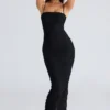 Fornarina Black Gathered Stretch Mesh Maxi Dress