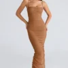 Fornarina Tan Gathered Stretch Mesh Maxi Dress