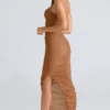 Fornarina Tan Gathered Stretch Mesh Maxi Dress