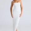 Fornarina White Gathered Stretch Mesh Maxi Dress
