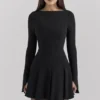 Francesca Black Stretch Crepe Godet Mini Dress