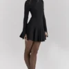 Francesca Black Stretch Crepe Godet Mini Dress
