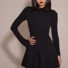 Francesca Black Stretch Crepe Godet Mini Dress