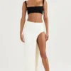 Francesca Ivory Thigh Split Midi Skirt