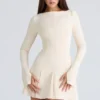 Francesca Vintage Cream Stretch Crepe Godet Mini Dress