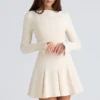 Francesca Vintage Cream Stretch Crepe Godet Mini Dress