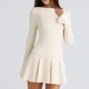 Francesca Vintage Cream Stretch Crepe Godet Mini Dress