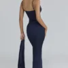 Freya Navy Satin Gathered Maxi Dress + Scarf