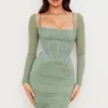Freyja Green Gathered Corset Dress