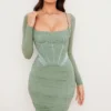 Freyja Green Gathered Corset Dress