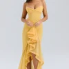 Gabbi Apricot Ruffled Front Gown