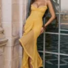 Gabbi Apricot Ruffled Front Gown