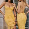 Joan Apricot Lace Up Back Maxi Dress
