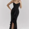 Gabbi Black Mesh Ruffled Front Gown