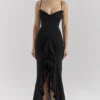 Gabbi Black Mesh Ruffled Front Gown
