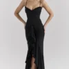 Gabbi Black Mesh Ruffled Front Gown