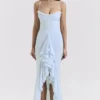 Gabbi Ice Blue Mesh Ruffled Front Gown