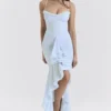 Gabbi Ice Blue Mesh Ruffled Front Gown