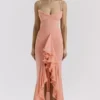 Gabbi Peach Mesh Ruffled Front Gown