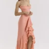Gabbi Peach Mesh Ruffled Front Gown