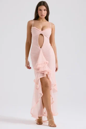 Gabriella Soft Peach Ruffled Front Gown