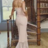 Gabriella Soft Peach Ruffled Front Gown