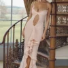 Gabriella Soft Peach Ruffled Front Gown