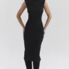 Gaia Black Cashmere Blend Turtle Neck Midi Dress
